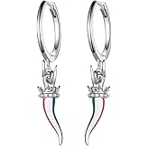 Daixiya Italian Horn Earrings 925 Sterling Silver Italian Horn Hoop Earrings Italian Jewelry Gift for Women Men