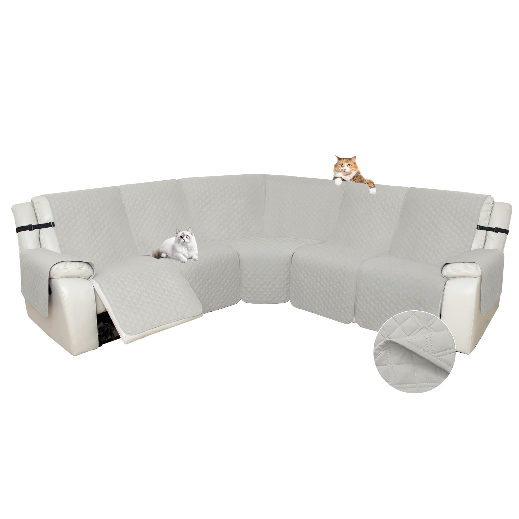 Photo 1 of Arfntevss Sectional Recliner Couch Covers for Reclining Sectional Corner Sofa Cover for Dog Washable L Shaped Recliner Slipcover Sets 7-Piece U Shape Non Slip Furniture Protector (Large, Light Grey)