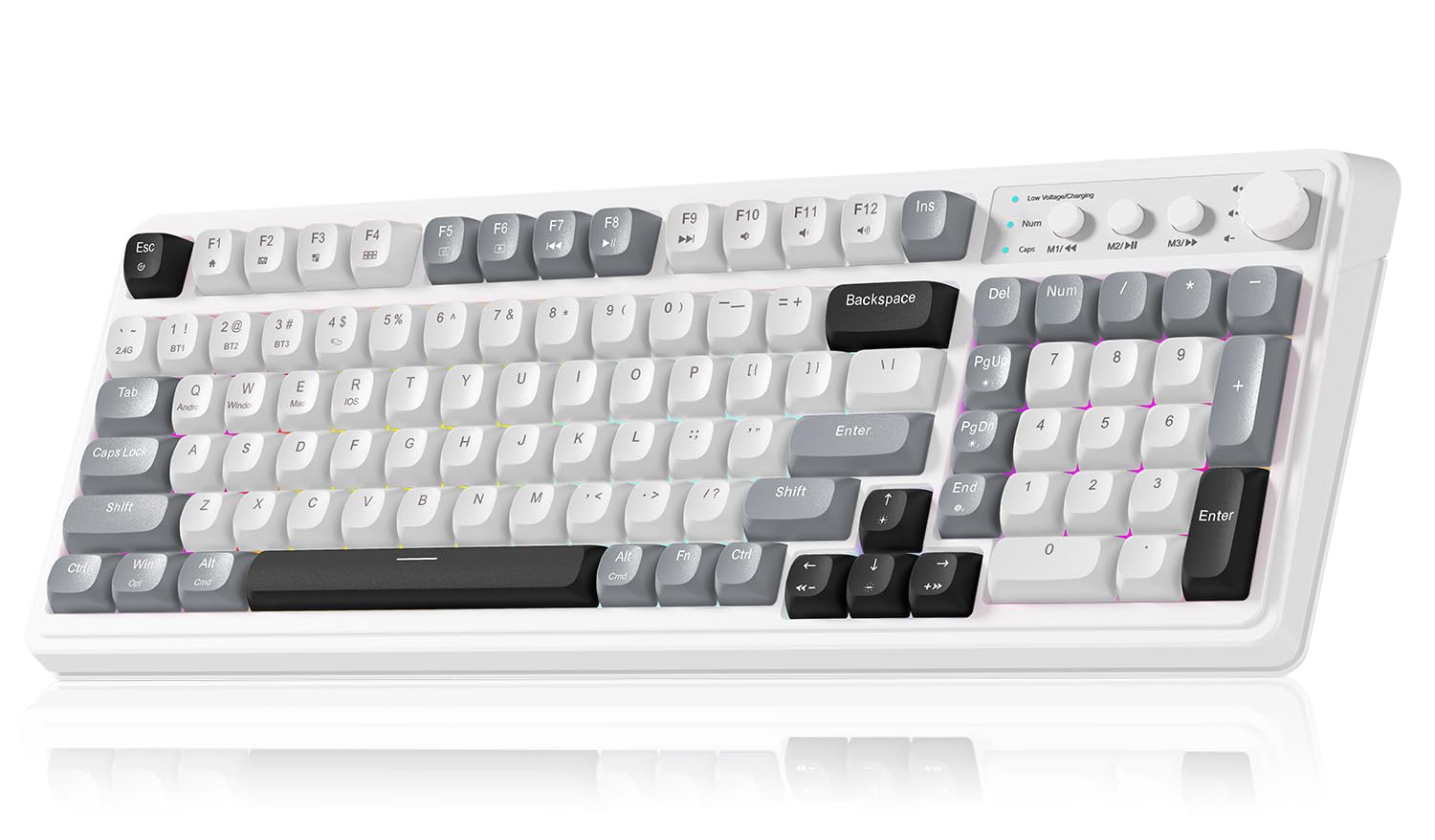 Photo 1 of AULA 99 Wireless Keyboard, Custom Computer Keyboard, Tri-Mode Bluetooth 5.0/2.4GHz/USB-C Cute Creamy Gaming Keyboards with Number Pad, RGB Backlit Media Knob Programmable Keybaord for PC Gamer - Grey