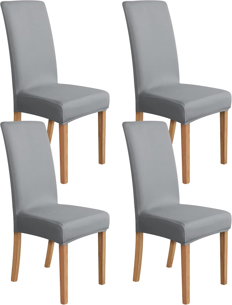 Amazon Basics Stretch Dining Chair Covers Set of 4 Light Grey Solid