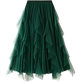 Dirholl Women's A-Line Fairy Patterned Elastic Waist Ruffle Tulle Layered Midi Skirt