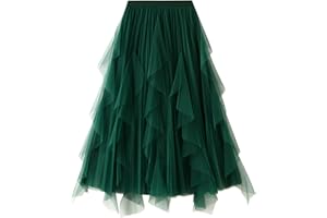 Dirholl Women's A-Line Fairy Elastic Waist Tulle Midi Skirt