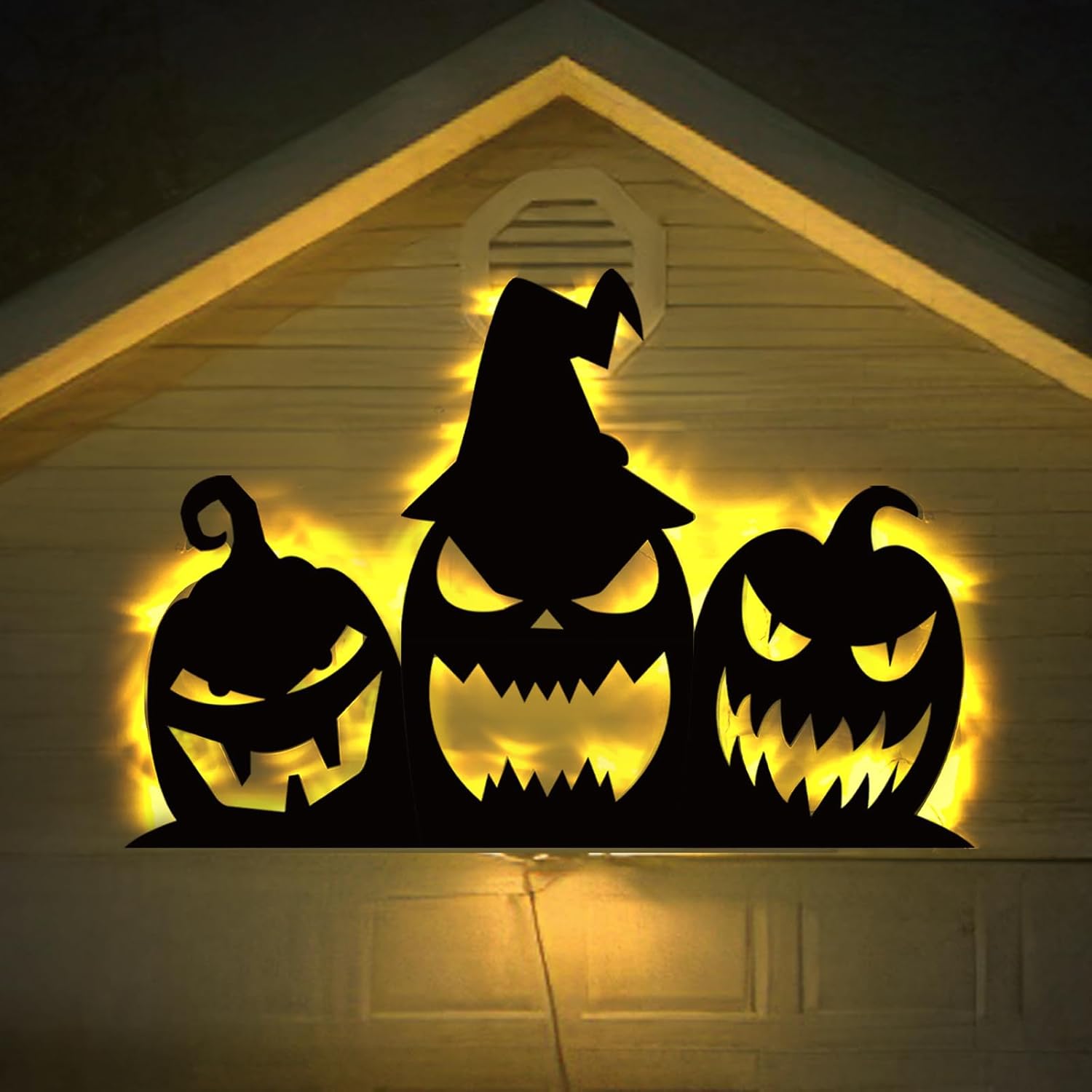 Garage Door Decorations - Halloween Garage Door Decorations - Scary Halloween Silhouette with Lights, Black Pumpkin Cutout Set for Outdoor Halloween Garage Door Wall Yard Decor