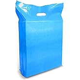 Plamar USA Blue Merchandise Bags 100 Pack, Large 15 x 18 Inch Plastic Shopping Bags with 2 Inch Gusset and Die Cut Handles, Recyclable Bulk Bags for Retail Stores, Events, Gifts and Party Favors