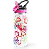 HomTune Cute Water Bottle with Straw for School Kids Girls, BPA FREE Tritan & Leak Proof & Easy Clean & Carry Handle,23oz/ 680ml-Flamingo