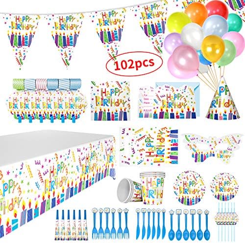 Party Supplies Set, 102Pcs of Disposable Tableware Set,Include 12 Colorful Balloons,Party Supplies Party Favors Decorations,Birthday Party Supplies Set For 6 Kids, Include All Accessories For A Party