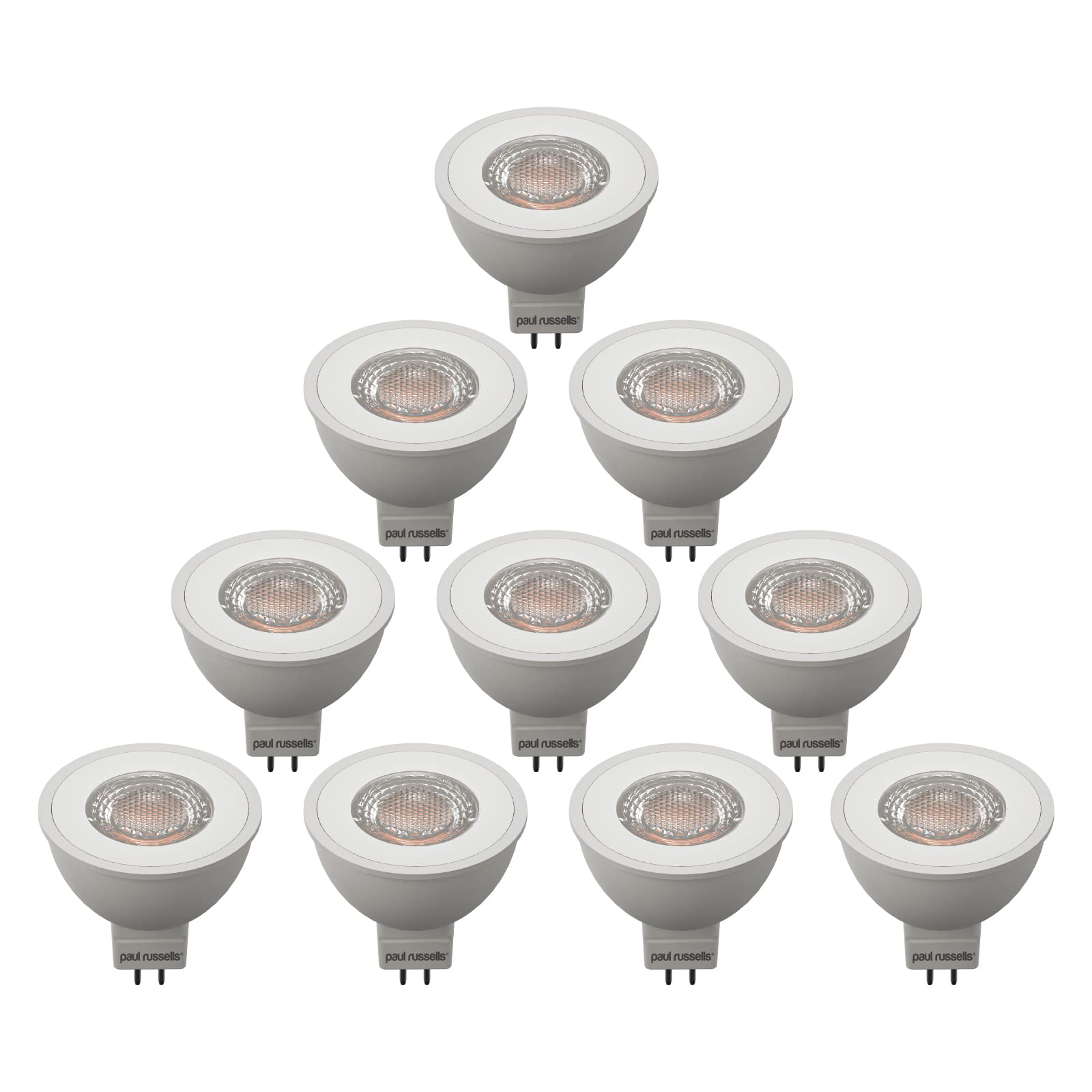 paul russells LED MR16 Bulbs – Pack of 10-35W Halogen Spotlight Equivalent, 12V Bi-Pin Base (GU5.3) - 4.5W 345lm Energy Saving Lights, 36° Wide Beam - 3000K Warm White Frosted - Non-Dimmable Lamps — image 1