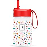 IRON °FLASK Kids Water Bottle - Straw Lid, 20 Name Stickers, Vacuum Insulated Stainless Steel, Double Walled Tumbler Travel Cup, Mug - Rainbow Hearts, 10 Oz