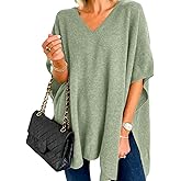Pinclodly Womens Poncho Sweater Women V Neck Ponchos and Wraps Batwing Sleeveless Shawl Pullover Sweaters Women's Clothing