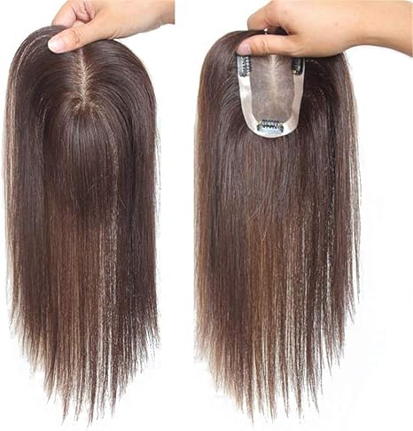 Amazon Co Jp 女性の10 X 12cmのpuリアルヒューマンヘアヘアピース 白と細い髪用 女性用クラウントッパーのクリップ 25cmダークブラウン ホーム キッチン
