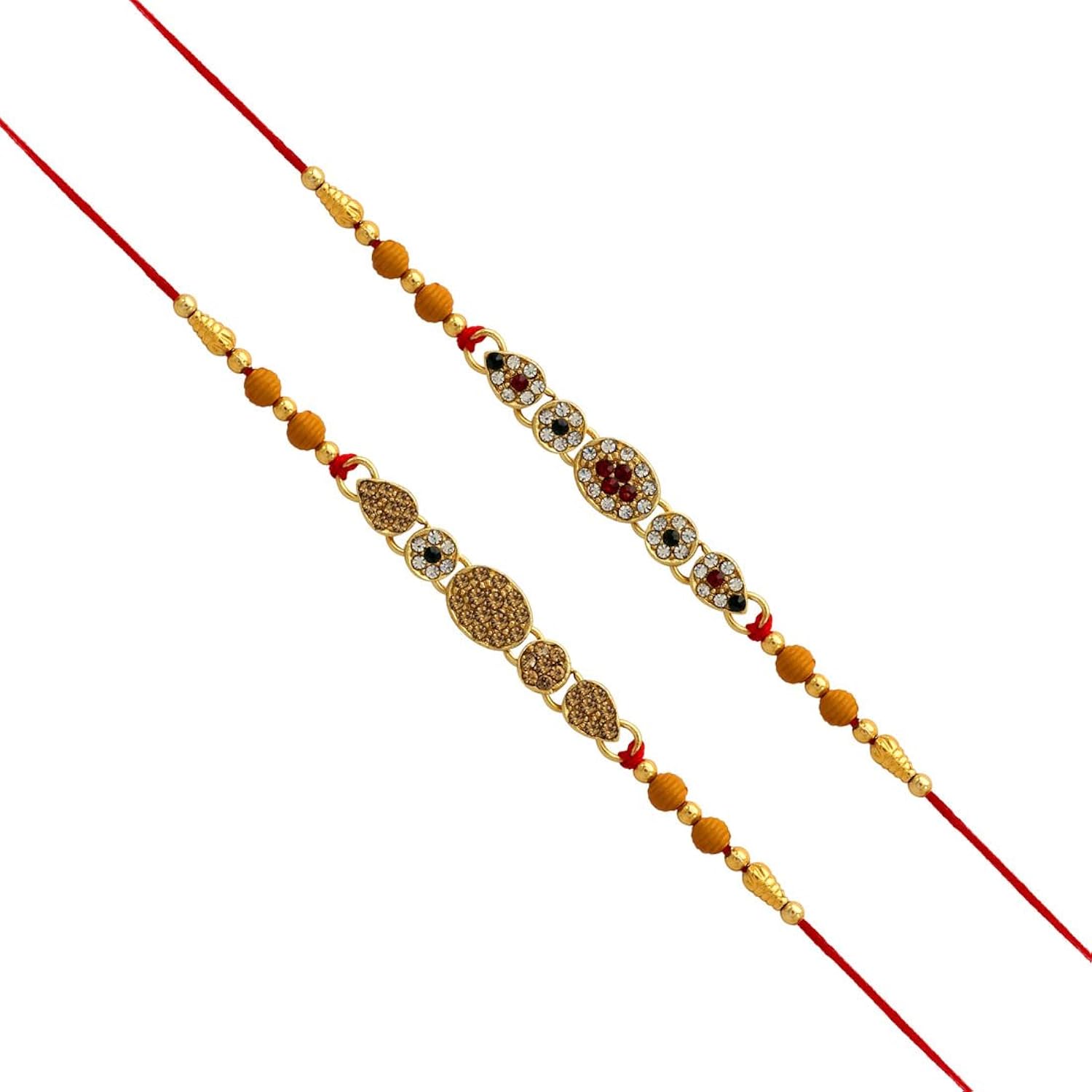 jaipur mart set of 2 kundan rakhi gift for brother (men/boys) (rkh44cmb)