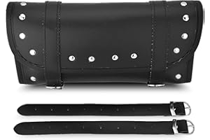 Motorcycle Tool Bag Black, Keenso PU Leather Front Rear Fork Tool Bag Handlebar Bags Luggage Storage Tool Pouch 2 Strap Closu