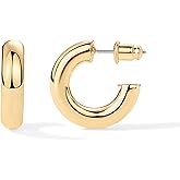PAVOI 14K Gold Plated Lightweight Chunky Open Hoops for Women | Trendy Gold Hoop Earrings