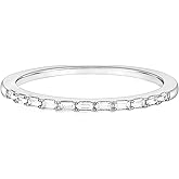 TIGRADE Half Eternity Ring for Women, Baguette Cubic Zirconia Anniversary Thin Stacking Ring, Minimalist CZ Statement Band, Size 3-11