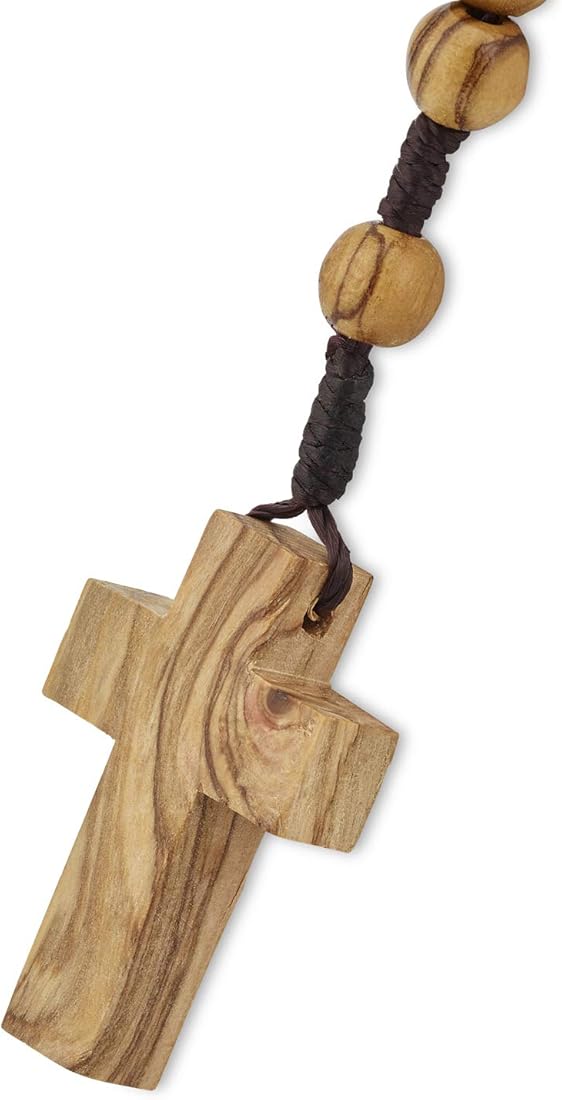 Rosario crocefisso in legno di ulivo da 8 mm, realizzato a betlemme all`interno di un sacchetto di cotone OWR001