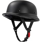 German Style Motorcycle Half Helmet DOT Approved Retro Skull Cap for Adults | Low-profile retro design, lightweight, ABS shell, EPS liner, quick-release buckle, for cruiser scooter chopper