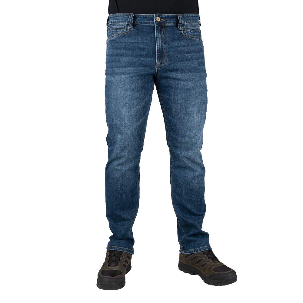 Photo 1 of LAPG Men's Terrain Flex Slim Fit Tactical Jeans - Durable Stretch Denim, EDC Waistband, Vintage Wash, Multi-Pocket Design, Slim Fit/Vintage, 42W X 30L