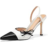 Coutgo Womens Slingback High Heels Bow Tie Closed Pointed Toe Sexy Stiletto Two Tone Dress Pumps Shoes