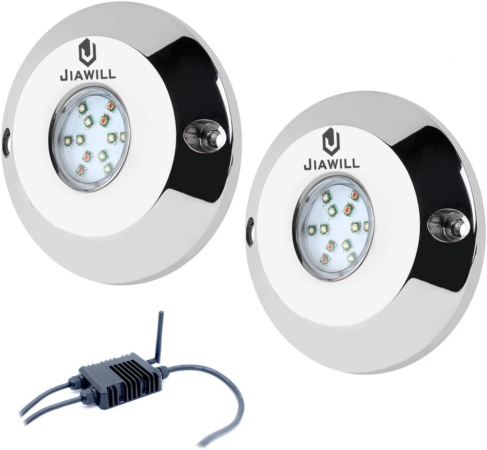 Jiawill 60W RGB CREE LED Underwater Boat Light,Surface Mount,Musical Control,Overheat Protection