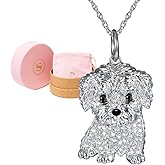 SCAMPER & CO Dog Breed Cubic Zirconia Puppy Charm Pendant Necklaces for Women - Genuine Gemstone with Elegant Backplate, Premium Plated Sterling Silver Necklace for Women Easy Closure 18 to 20 inch