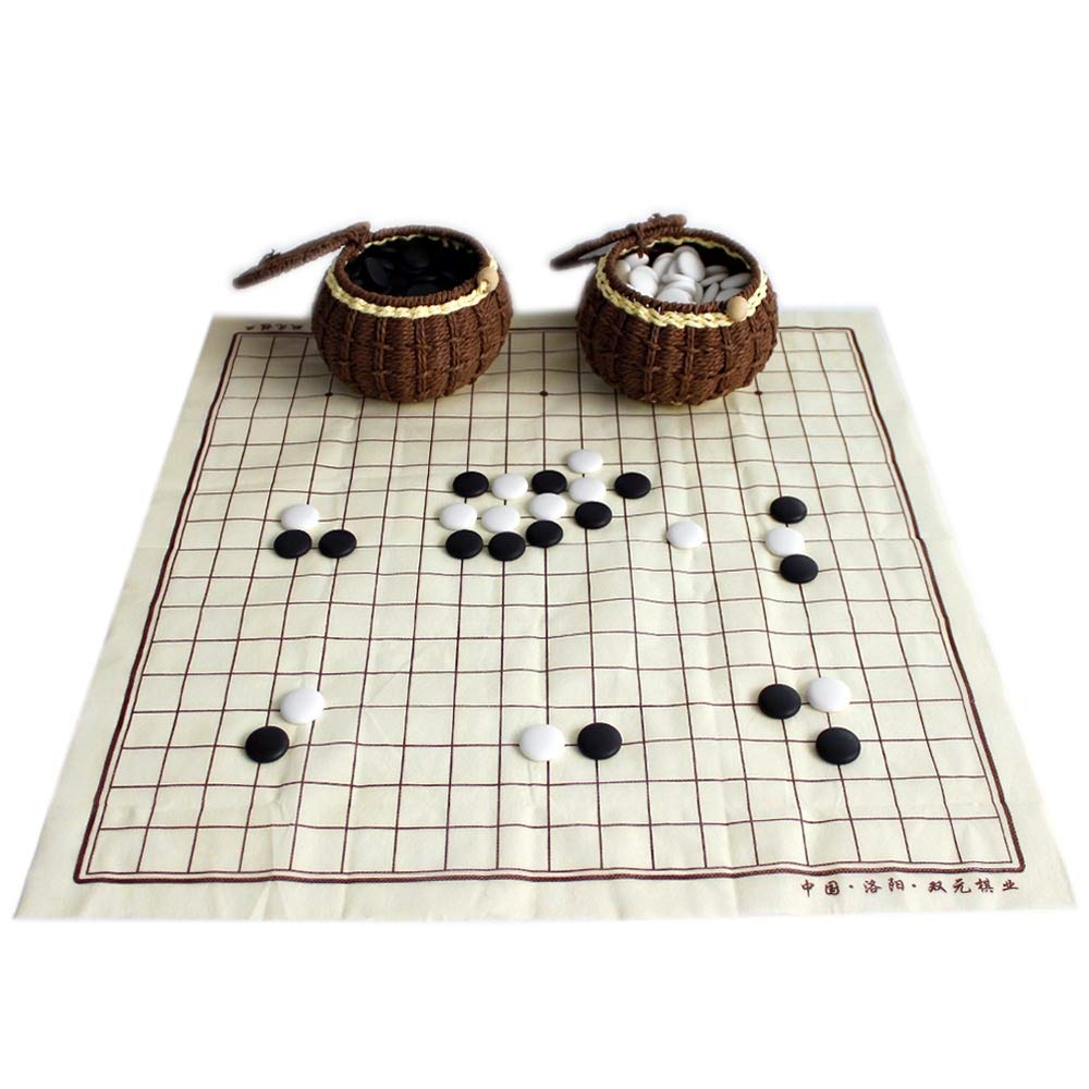 FunnyGoo Go Chess Game Set with 361 Exquisite Ceramics Stones in Hand Made Woven Braid Cans + Go Game Board