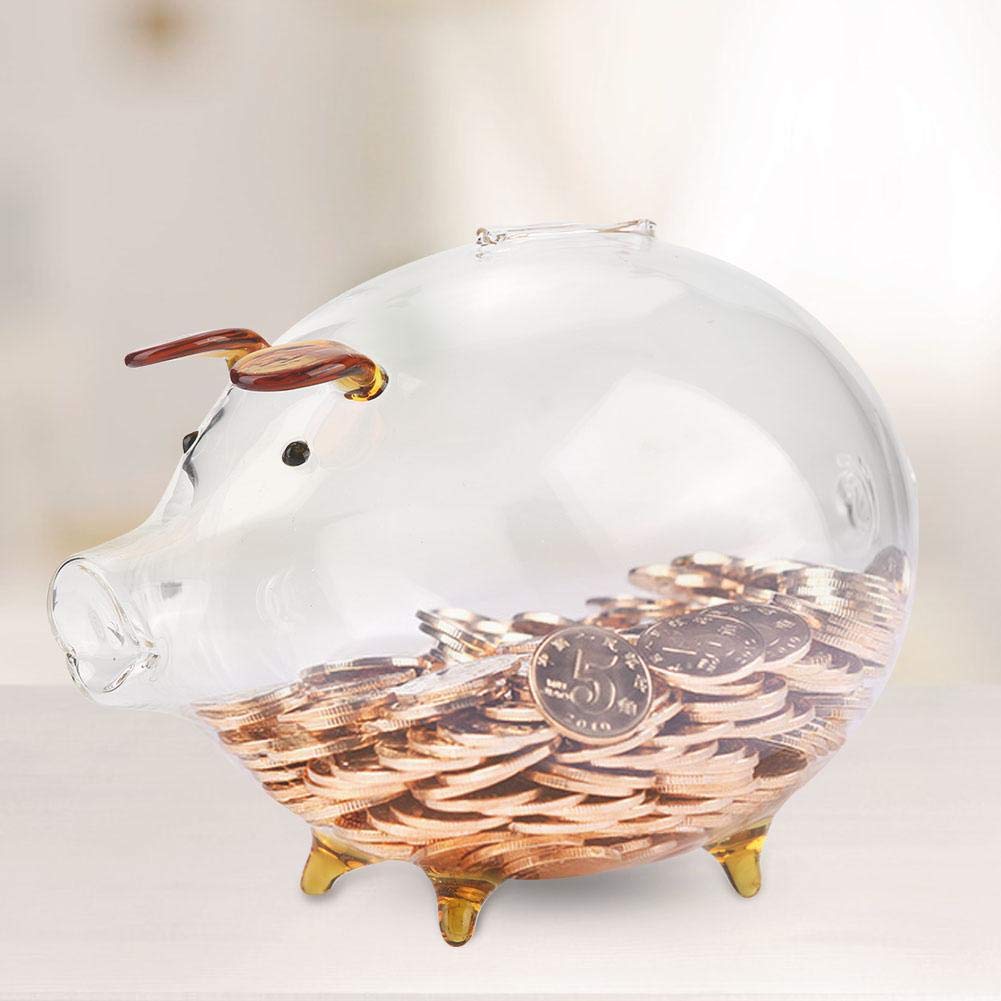 Alinory 7.1 * 4.7 * 4.7in Money Jar, Glass Portable Piggys Bank, Transparent Children for Kids
