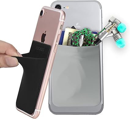 Amazon Cocases スマホステッカーポケット 携帯やスマホケースの背面に貼り付け 大容量 交通カード 小物 イヤホンなど収納 強い伸縮性 弾力 外出便利 薄い シンプル 2枚セット ブラック グレー 家電 カメラ オンライン通販