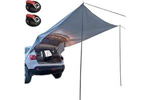 DANCHEL OUTDOOR Portable Suction Cups Car Rear/Side Awning Overland Camping, Needn't Roof Rack Mounting, Waterproof Vehicle Camper Awning Tarp for SUV Truck, 6.5ftx9.8ft Gray
