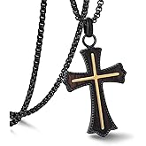GTMJ Wooden Cross Necklace for Men -Black Ebony Stainless Steel Adjustable Box Chain 24-26in, Spiritual Jewelry Gift for Him, Everyday Wear
