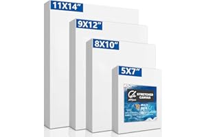 ARTSANI Stretched Canvases for Painting 12 Pack 5x7, 8x10, 9x12, 11x14 Inch, 100% Cotton 12.3 oz Triple Primed Painting Canvas, 3/4" Profile Acid-Free Art Canvas for Acrylic Pouring Oil Watercolor Painting