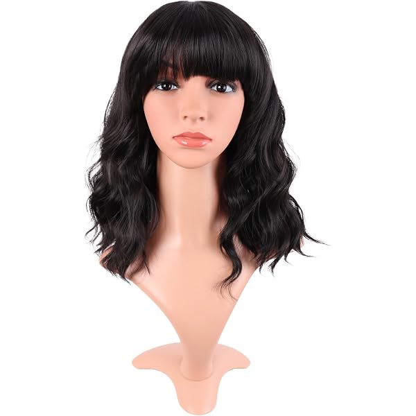 Perruque Synthétique Courte Blanche à Frange Bouclée - Pour Femme - Avec 4 Bonnets