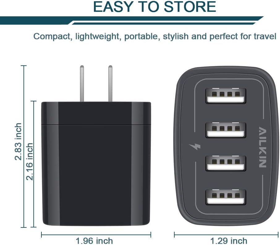 Wall Charger, USB Charger Adapter, Ailkin 4.8A 4Multi Port Fast Charging Station Power Base Block Plug Cube Brick for Phone 11Pro Max/XR/XS MAX/8/7 Plus, Samsung A10e/Note 10+/S10 Kindle Fire USB Plug: Home Audio & Theater
