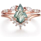 Natural Moss Agate Gemstone Genuine 925 Sterling Silver Ring for Women Kite Cut Women's Ring Set for Engagement Silver 925 Jewelry