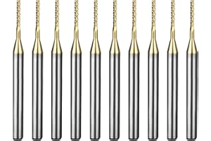 WEXWE Tools 10Pcs 1.0mm TiN Coating Solid Carbide End Mill Engraving Milling Cutter CNC Router Bits for PCB Machine, 1/8" Shank 1BOX