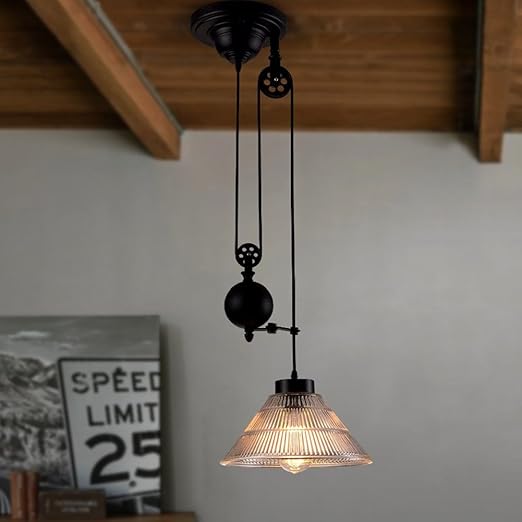 Vintage Pulley Chandeliers Industrial Retractable Ceiling Lights