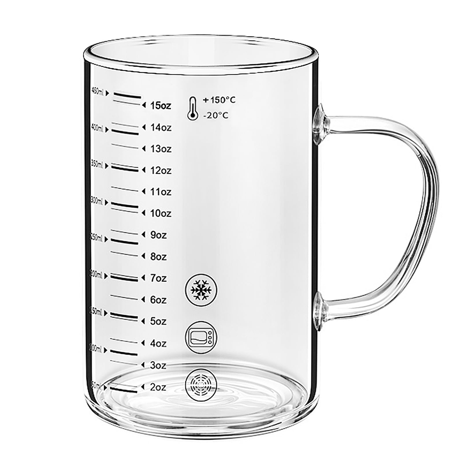 450ML Glass Measuring Cup with Dual Scales Cold & Heat Resistant Borosilicate Glass Graduated Cup Clear Drinking Cup Thick Breakfast Cup Milk Juice Coffee Mug Teacup, Microwave Oven Freezer Safety