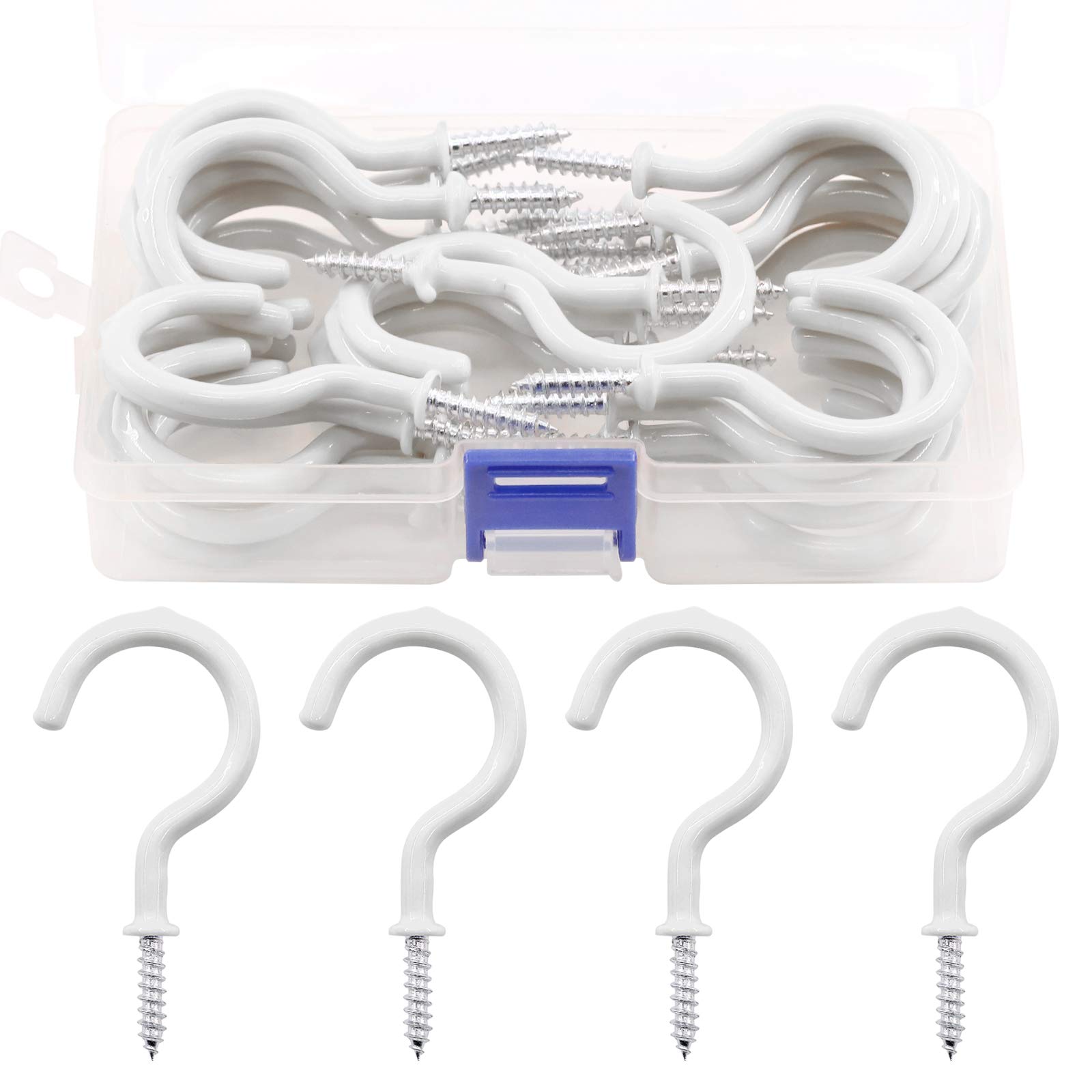 Swpeet 30Pcs White 2.9 Inch Cup Hooks, Vinyl Coated Ceiling Cup Hooks Screw Hooks Mug Hooks Holder for Home, Office and Workplace