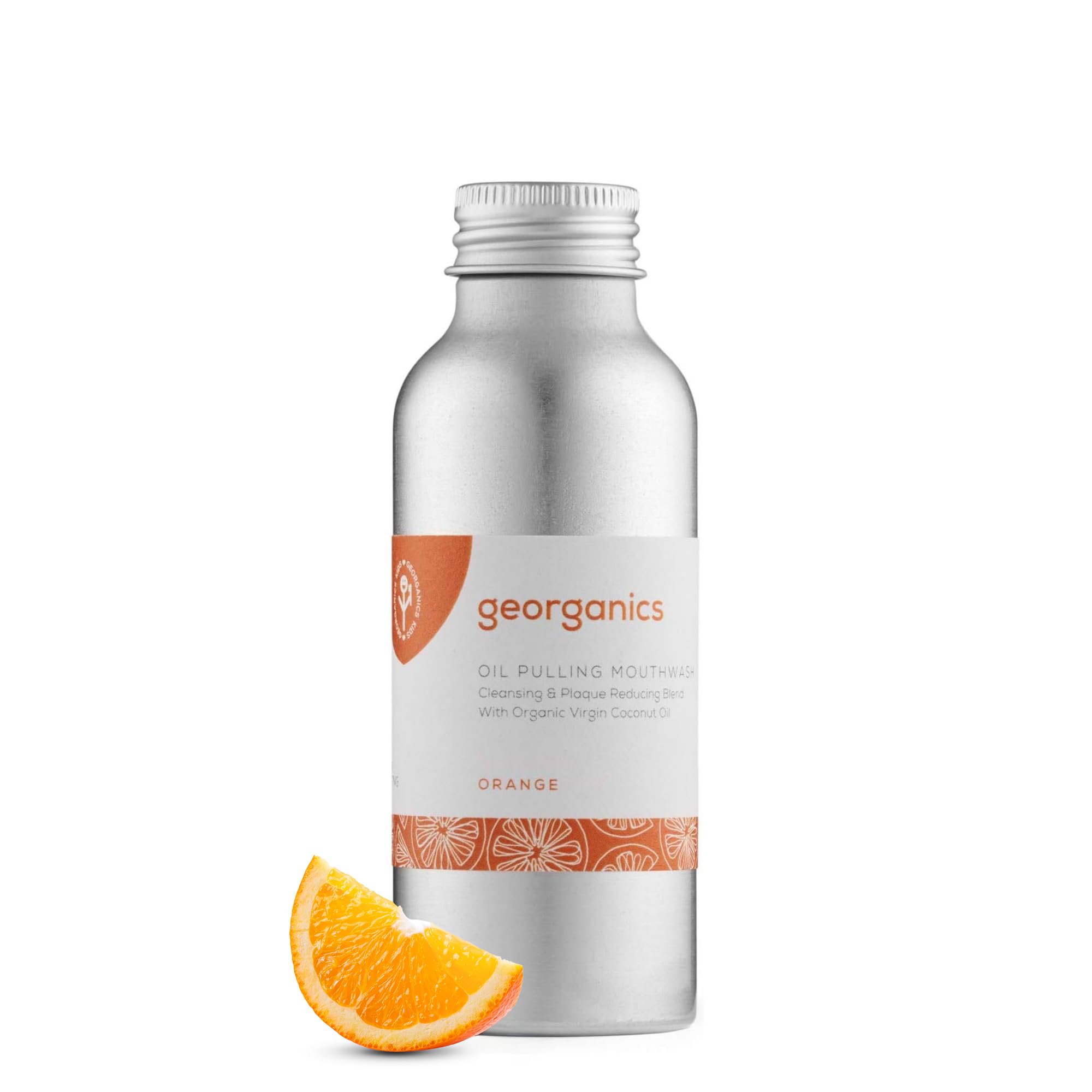 Georganics Whitening Oil Pulling Mouthwash - Orange Flavoured - Plaque-Reducing Coconut Oil Blend - 100% Natural Ingredients - SLS, Glycerine & Fluoride Free - Organic, Vegan, Cruelty-Free - 100ml