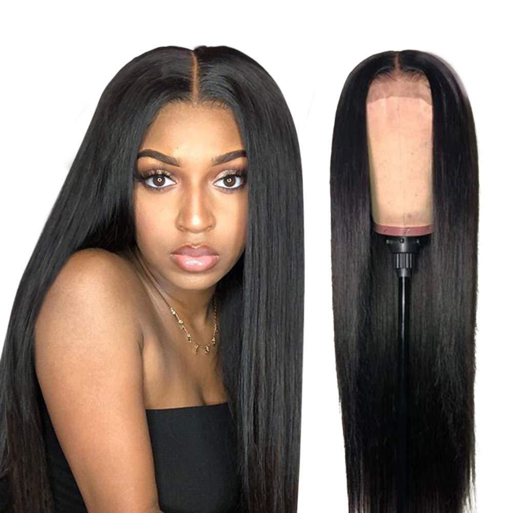 ISEE Hair Brazilian Straight Virgin Human Hair Lace Front Wigs Glueless Straight Wigs Pre Plucked with Baby Hair Natural Hairline for Black Women Natural Color 8 Inch