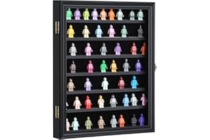 VERANI Minifigure Display Case - Miniature Action Figure Display Box - Wall Mount Figures Memorabilia Display Cabinet for with Uv Protected Anti Fade 92% Clear for Small Objects Lockable Large Black