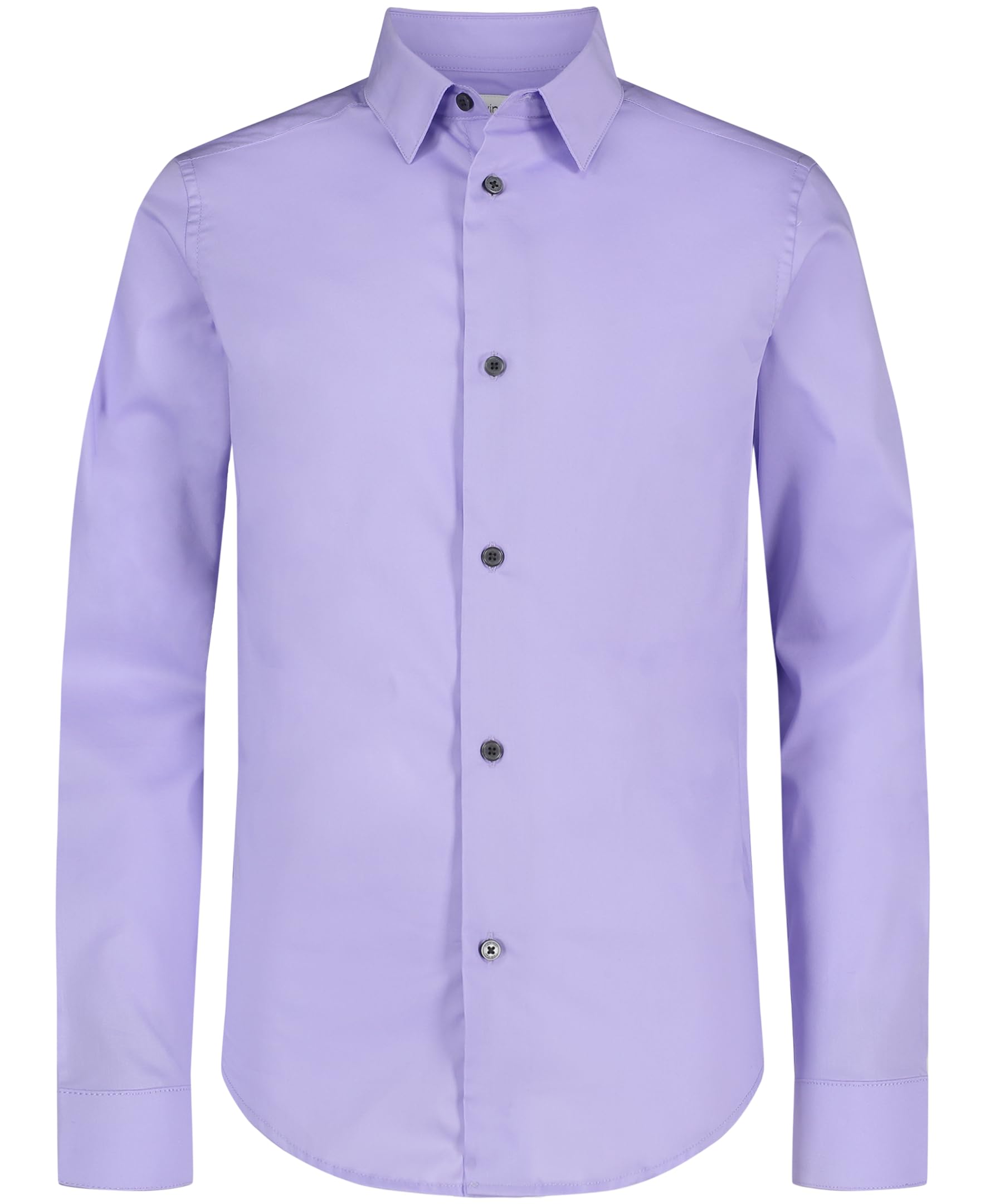 Calvin Klein Boys' Long Sleeve Slim Fit Dress Shirt, Button-down Style With Buttoned Cuffs & Shirttail Hem, Lilac, 12 Image