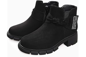 Coutgo Girls Ankle Boots Low Block Heel Glitter Bowknot Zipper Chelsea Booties Little Kid Big Kids