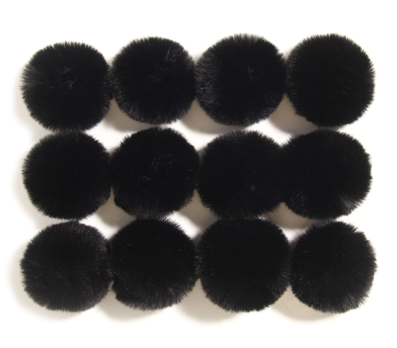 Furling Pompoms DIY Pack of 12 Faux Fur Pom Poms for Hats Soft Knitting Accessories (Black, 8cm) — image 1