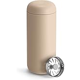 Fellow 16 oz Carter Move Travel Mug - Vacuum-Insulated Stainless Steel Travel Coffee Mug - Coffee Tumbler with Ceramic Interior and Splash Guard - Sand Dune