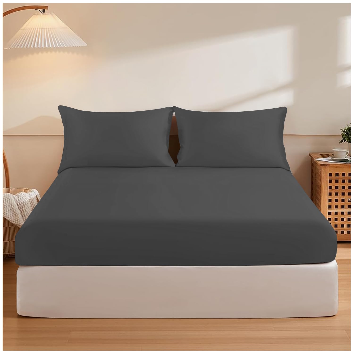 GC GAVENO CAVAILIA Fitted Sheet & Pillowcases, Polycotton, Charcoal, Single — image 1