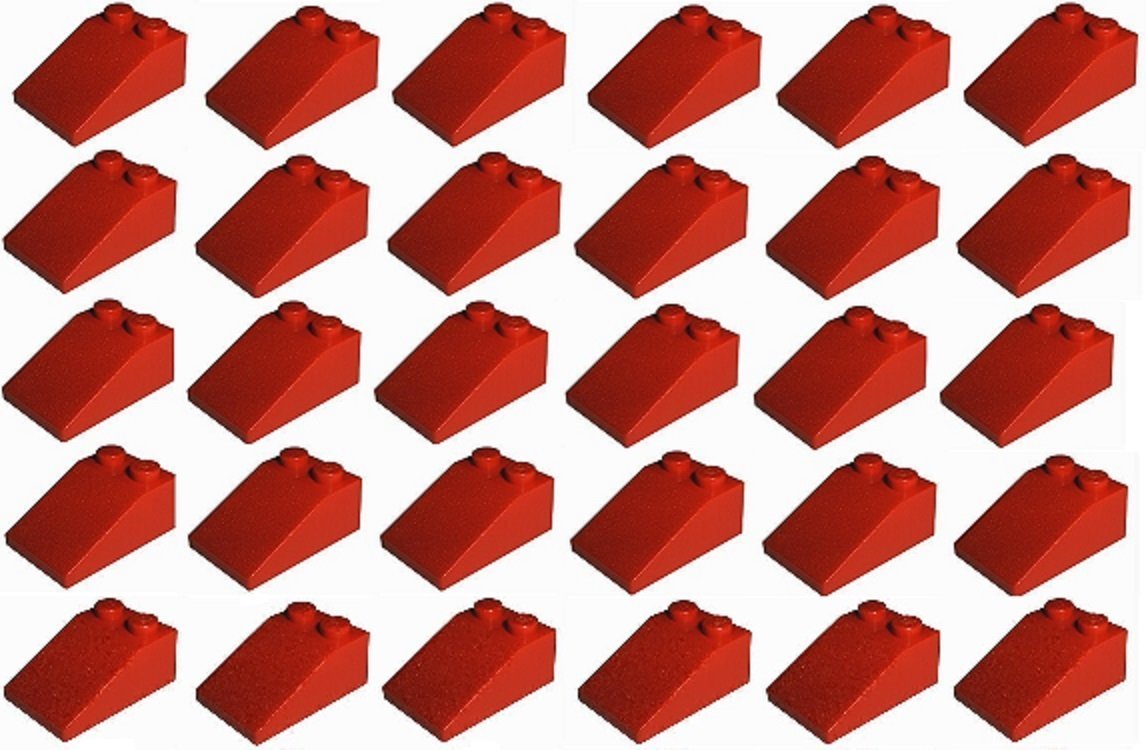 LEGO Slope Bricks: Red 3 x 2 Sloped 33 Degrees. Part 3298 (PACK OF 30)