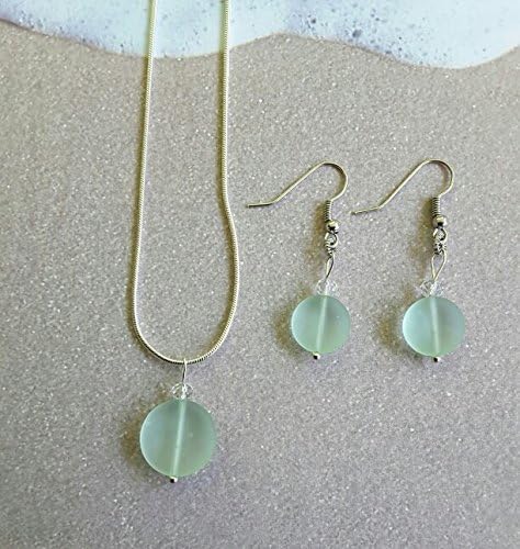 Coke Bottle Color Sea Glass Earrings and Necklace Set Recycled Glass FREE SHIPPING