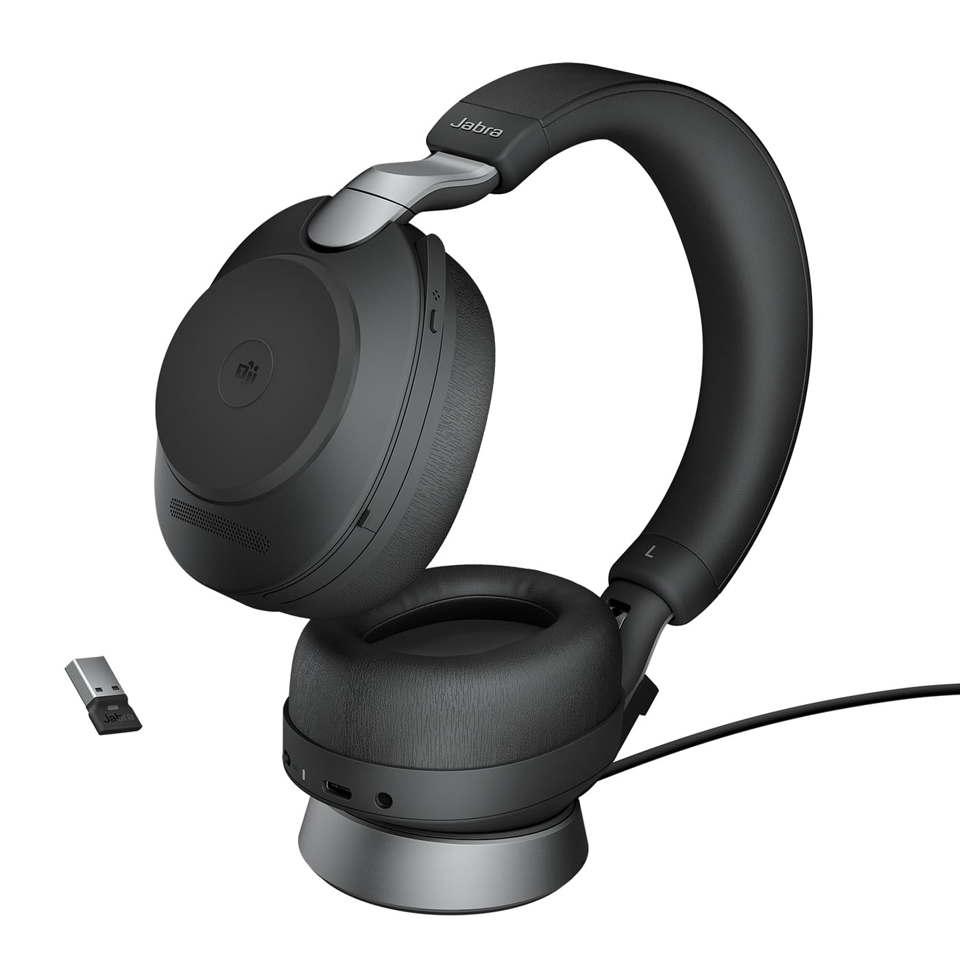 Jabra Evolve2 85 Wireless PC Headset with Charging Stand – Noise Cancelling Microsoft Teams Certified Stereo Headphones With Long-Lasting Battery – USB-A Bluetooth Adapter – Black