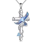 AXOMY Blue Jay Necklace 925 Sterling Silver Blue Jay Cross Pendant Necklace Bird Jewelry Gifts for Women Bird Lover