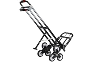 Mecete Hand Truck Dolly – Stair Climbing Cart, Stair Climber Cart 460 Lb Capacity All Terrain Stair Dolly Heavy Duty with Telescoping Handle and 6 Wheels (Black) Hand Truck 2 Climbing Ropes